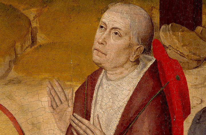 Das Bild zeigt eine Zeichnung von dem Gelehrten Nikolaus von Kues aus Bernkastel-Kues.