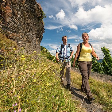 Schieferfelsen entlang des Weges auf dem Brauneberg unterhalb des Kammerfelsens