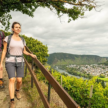Ausblick vom Moselsteig am Schlossberg auf die Mosel und Kobern